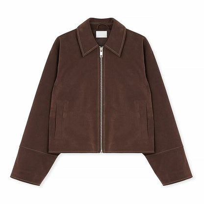 Vintage Brown Suede Jacket for Women Single Breasted Turn-down Collar Blazer with Pocket Casual Office Outerwear Autumn 2025