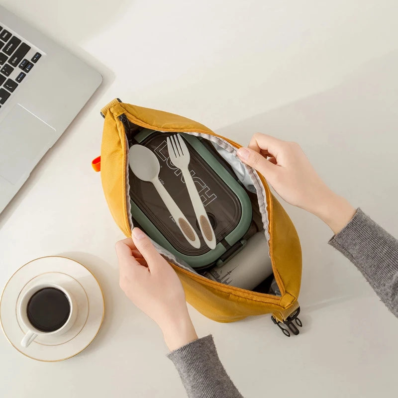 Portable Lunch Box Bags Solid-Color Foldable Insulated Storage Bag Thickened Aluminum Foil Oxford Cloth Large Capacity Tote Bag