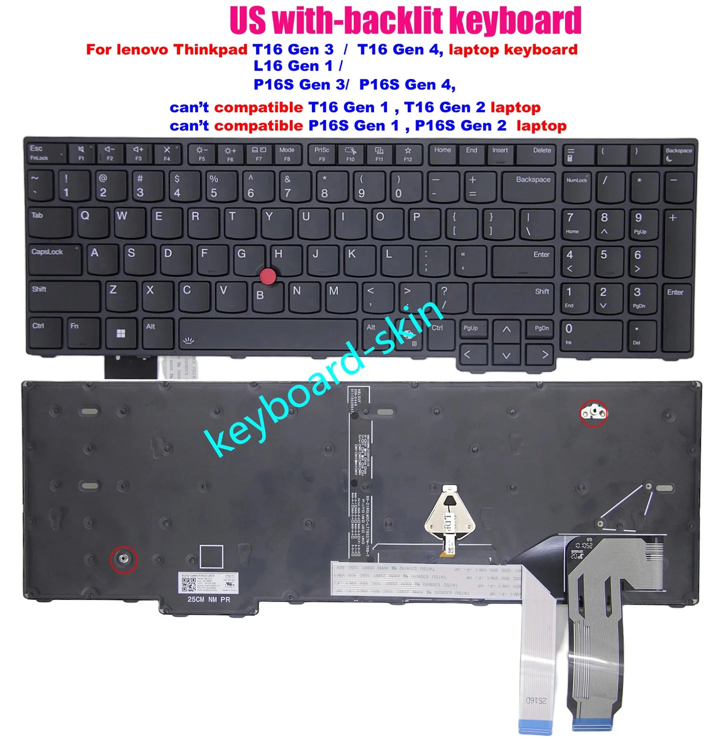 New backlit US Keyboard For Lenovo Thinkpad T16 Gen3 / T16 Gen 4,P16S Gen 3 / P16S Gen4,L16 Gen 1  laptop