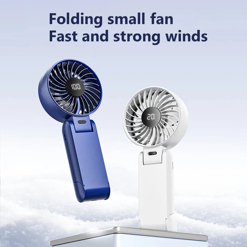 Foldable Handheld Fan with Digital Display, USB Rechargeable, Portable Mini Fan, Strong Airflow for Home and Travel