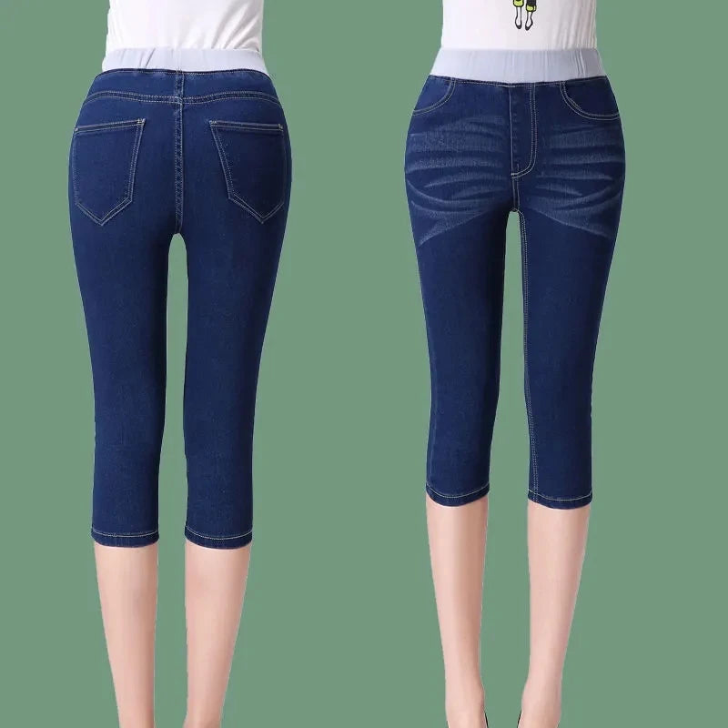 2025 New High waisted Women's Capri Denim Shorts Women Summer Thin Slim Vintage Jeans Stretch Short Straight leg Pants Leggings