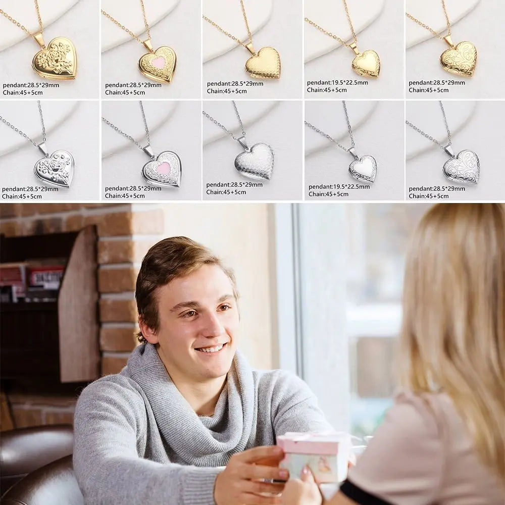 DIY Necklace Photo Picture Locket Necklace New Valentine's Day Openable Floral Heart Necklace Heart Locket Necklace