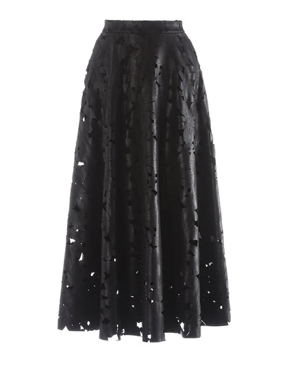 [EAM] High Waist Brown Pu Leather Hollow Out Elegant A-line Half-body Skirt Women Fashion Tide New Spring Autumn 2026 1DJ4309