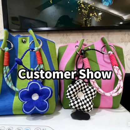 Trendy Woven Bucket Bag for Women, Korean Fashion Knitted Handheld Shoulder Bag, Lightweight Tote for Vacation Shopping Travel