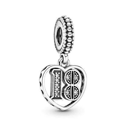 New 925 Sterling Silver Heart Number Charms Fit Original Europeans Bracelet Love Angel Wings Globe DIY Jewelry Gift for Women