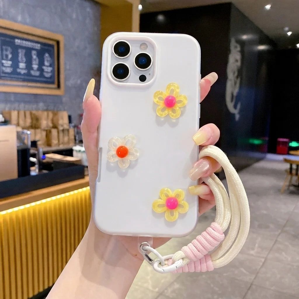 White With 3D Diy Colorful Flower Lanyard Phone Case For Xiao Mi 15T 14T Pro 17 Pro Max 15 Pro 11 Lite 5G Shockproof Soft Funda