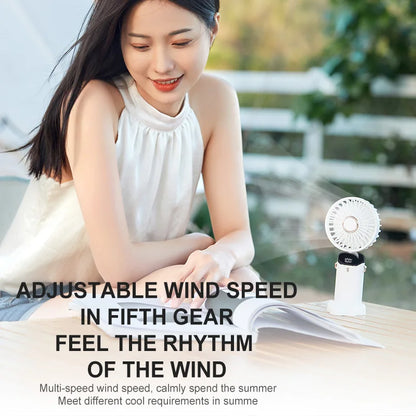 Portable Mini Fan With 5 Speeds USB Rechargeable Charging Small Foldable Battery Fans Handheld For Desk Bedroom Indoor Outdoor