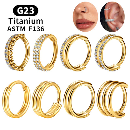 ASTM F136 Titanium 16G Hinged Nose Ring CZ Septum Clicker Cartilage Hoop Earrings Tragus Rook Daith Conch Helix Piercing Jewelry