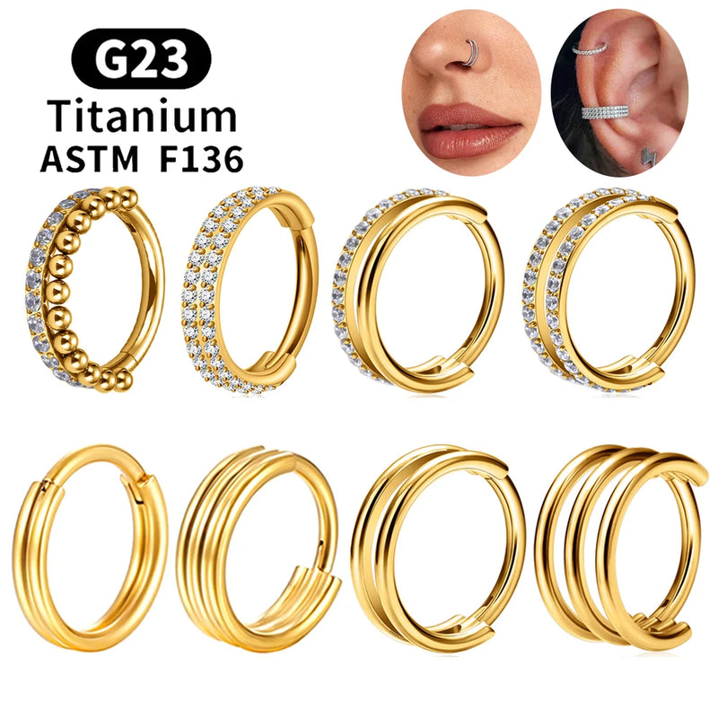 ASTM F136 Titanium 16G Hinged Nose Ring CZ Septum Clicker Cartilage Hoop Earrings Tragus Rook Daith Conch Helix Piercing Jewelry