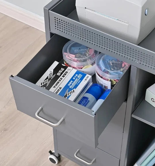 Home Office Open Storage Shelves 4 Drawer File Storage Cabinet Mobile Lateral Filing Cabinet Printer Stand Storage Trolley