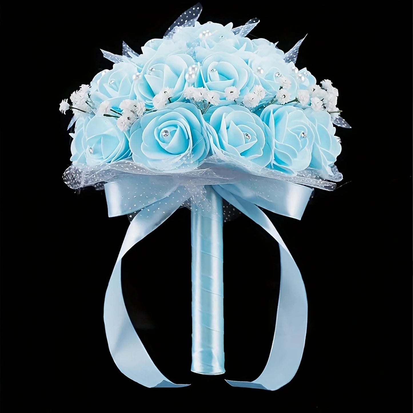 1pc Blue Artificial Rose Bouquet, Real Touch Hydrangea Bouquet, Wedding Engagement Birthday Bride Decoration Bouquet