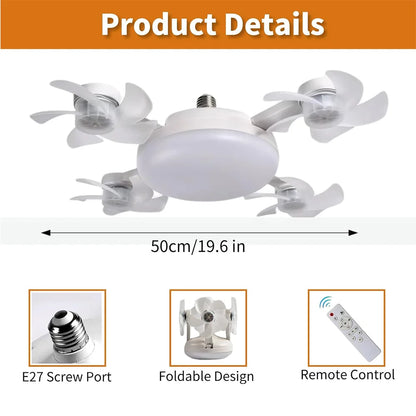 E27 Screw in Ceiling Fan with Remote Control Socket Fan Light Drone Fan Dimmable 3Color Temperatures for Bedroom Kitchen Garage