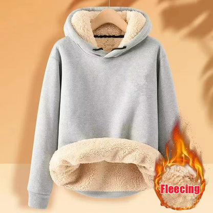 Fleece Sweatshirt Thickened Lamb Plush Hooded Pullover Casual Solid Sports Simple Top Long Sleeve Women Clothes Spring Loose New