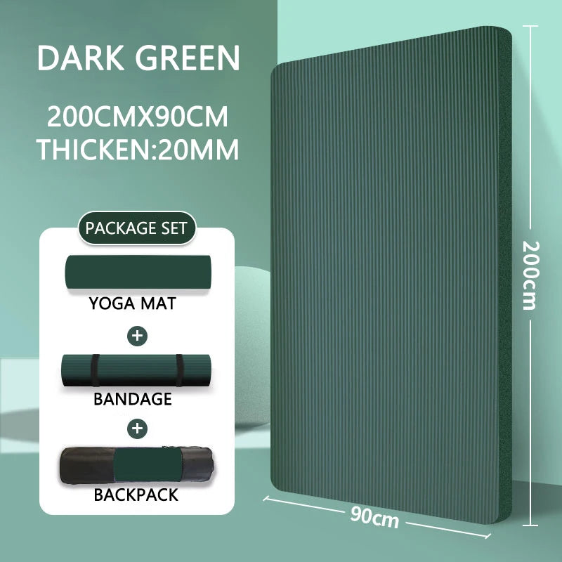 20mm Thick Large NBR Yoga Mat 200x90cm with Strap & Storage Bag, Rollable Pilates Workout Mat