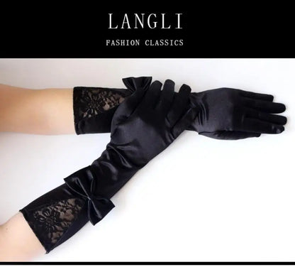 Ladies Gloves Bow Lace Satin Gloves Dance Performance Ceremonial Gloves Nightclub Satin Gloves Wedding Bridal Gloves C015