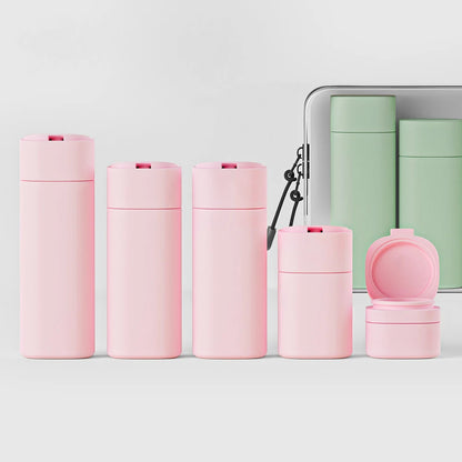 Travel Bottles Leak Proof 4 in 1 Containers for Toiletries Refillable Plastic Bottles with Lid Spray Lotion Shampoo