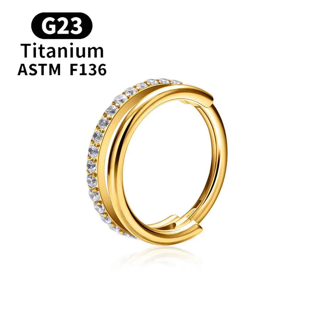ASTM F136 Titanium 16G Hinged Nose Ring CZ Septum Clicker Cartilage Hoop Earrings Tragus Rook Daith Conch Helix Piercing Jewelry