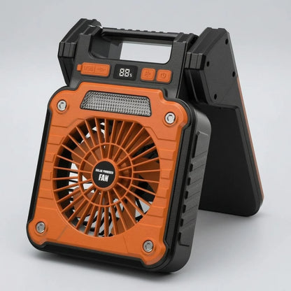 Portable Solar Fan Digital Display Solar-Powered Fan Outdoor Device Fold-out Base Cordless