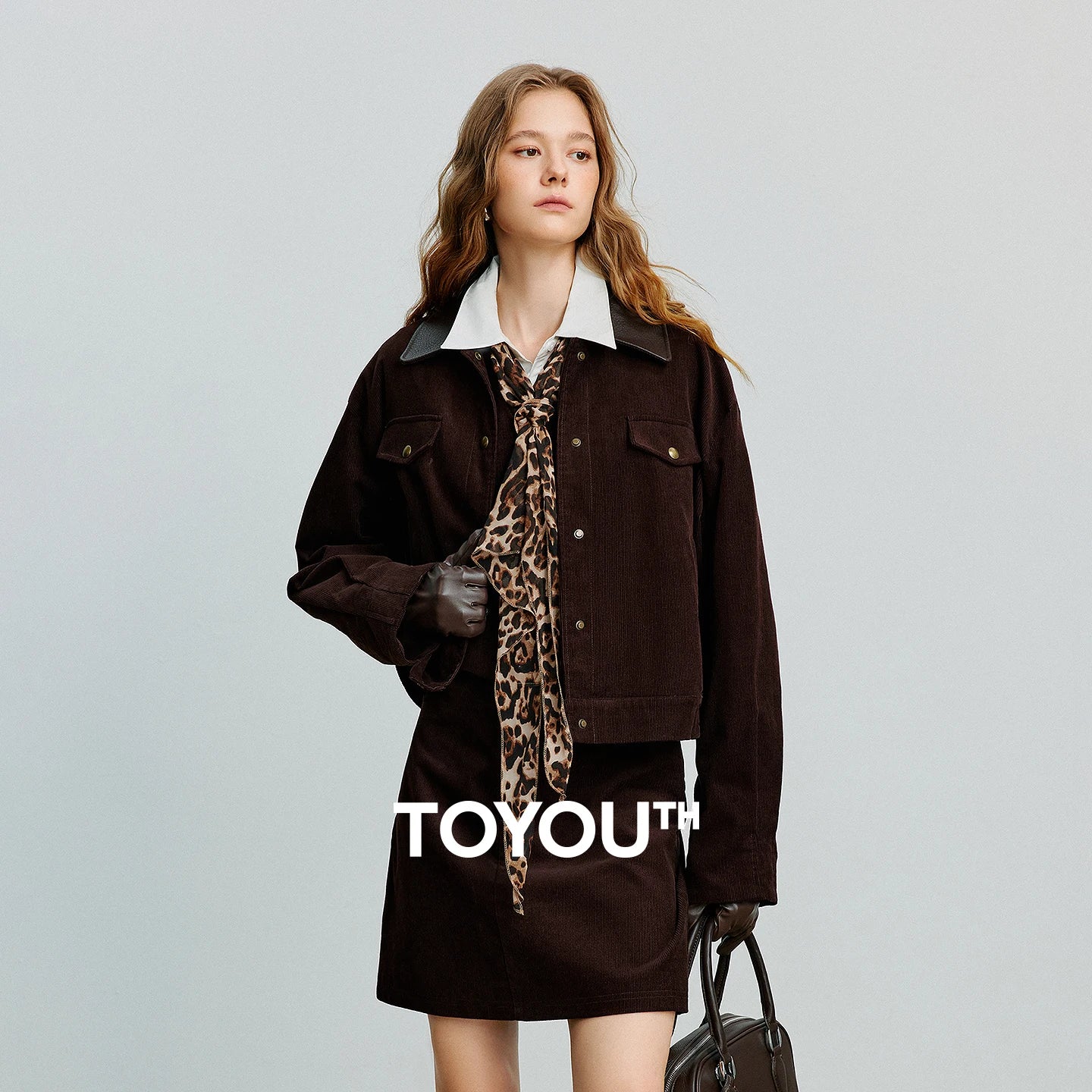 TOYOUTH Women Jacket 2025 Autumn New Collection Lulu style Retro Corduroy Splicing Collar Loose Short Coat