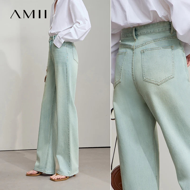 AMII Minimalist Jeans Pants Women 2025 Autumn New Classic Lady Trousers Cotton Straight Casual Woman Loose Denim Pants 12543031
