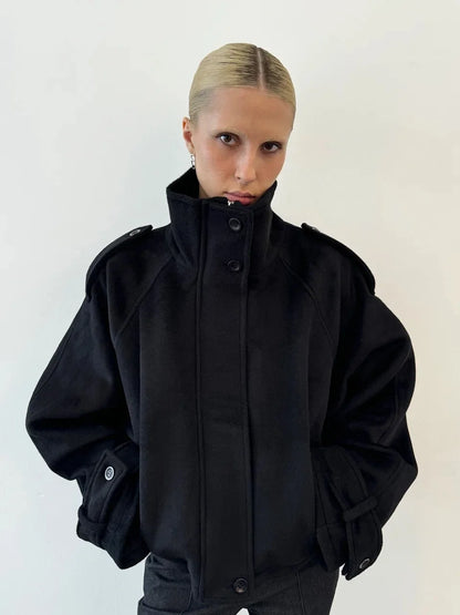 Street Women's Woolen Overcoat With Belt Loose Lapel Double Breasted Full Sleeve Long Coats 2025 Autumn Winter Lady Trench Coat