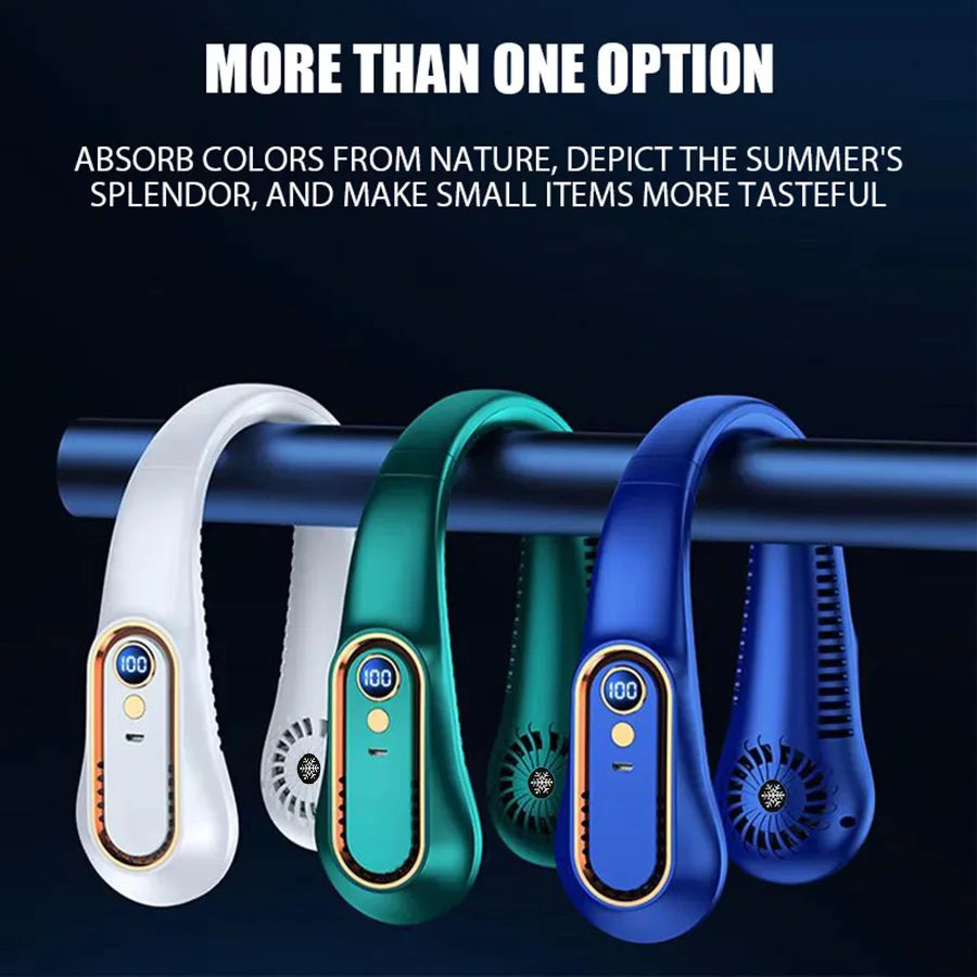 2025 New Best Sellers Wearable Neck Fan Portable Air Conditioner Bladeless Neck Fan Air Cooler 5 Gears and LED Display Screen