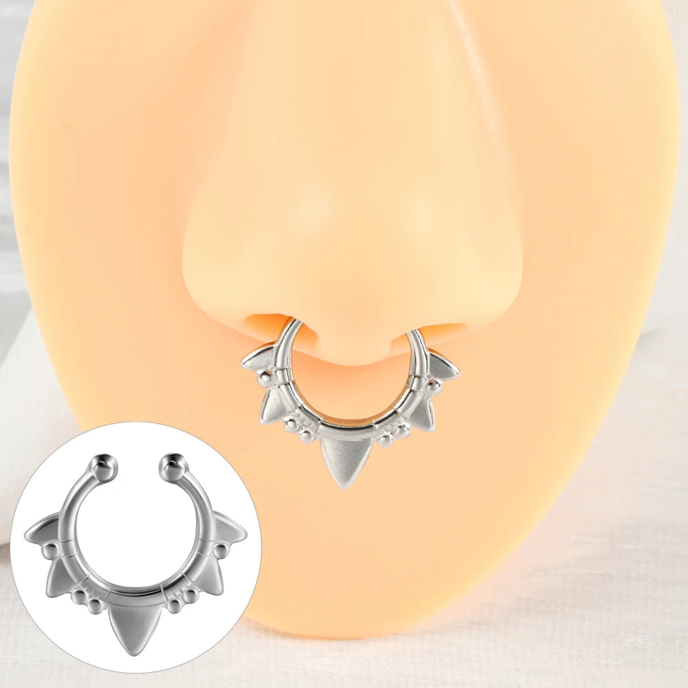 5-1PCS Stainless Steel Non Piercing Nose Clip Cone Bull Punk Unique Fake Nose Septum Ring Non-pierced Body Jewelry Unisex