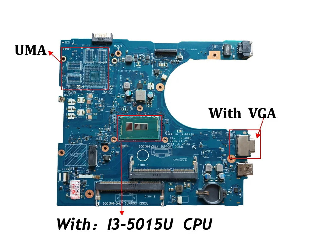 AAL10 LA-B843P For Dell inspiron 14 5458 15 5558 17 5758 Laptop Motherboard With i3 i5 i7 CPU UMA  920M GPU DDR3L TESTED GOOD