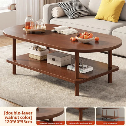 Coffee Table for Living Room Oval Small Space Furniture for Apartment Modern Simple Low Double-Layer Storage Table Easy Clean