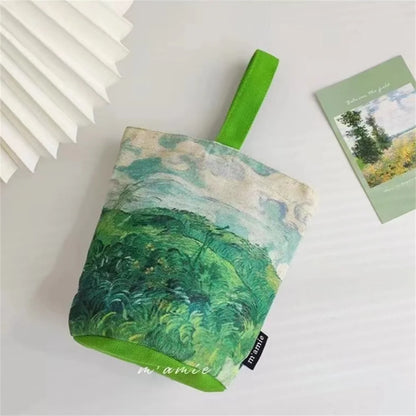 Van Gogh Oil Painting Bucket Bag Literary Portable Handbag Cup Bag Vintage Tote Canvas Bag for Girls