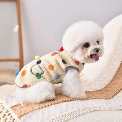 Pet Clothing Warm Dog Hoodie Soft Fleece Dog Clothes Dots Pattern Pocket Design Pet Vest Autumn Winter