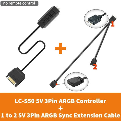 TEUCER  LC-S60 ARGB Controller Cable 5V 3PIN to SATA Interface Extension Controller with Remote Control for PC Cooling Fan