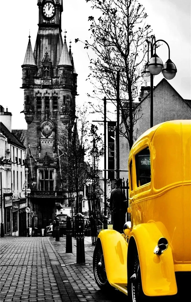 Black and White Europe Landscape Picture Home Decor Nordic Canvas Painting Wall Art Yellow Scenery Posters for Living Room Decor