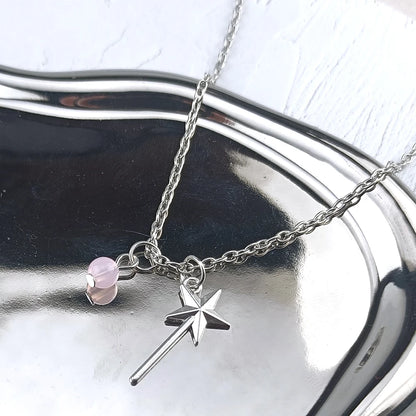Wicked Necklace Glinda Rose Quartz Wand Necklace Elphaba Aventurine Hat Necklace Natural Gemstone Crystal Charm Necklace