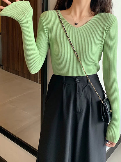 2026 Basic B-neck Solid Autumn Winter Pullover Women Female Knitted Ribbed Sweater Slim Long Sleeve Badycon High Quality Sweater