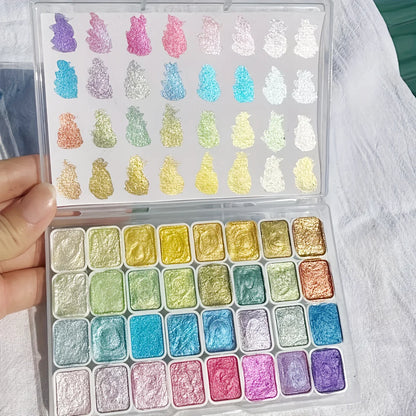 32Color Metallic Paint Palette for Artists|Soft Pearl Tones to Bold Shine Elevate Creations with New Layers of Bright Luminosity