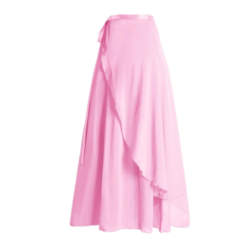 Women Ballet Dance Skirt Asymmetric Long Dance Skirt Wrap Skirt with Tie Waist Skate Over Scarf Skirt Dancewear