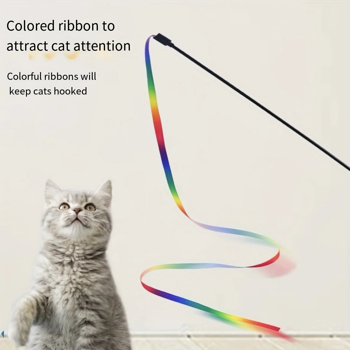 Interactive Coloured Ribbon Cat Toys Teasing Catd Stick Satin Ribbon Cat Stick Toys Kitten Playing Teaser Wand Toy Pet Supplies