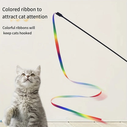 Interactive Coloured Ribbon Cat Toys Teasing Catd Stick Satin Ribbon Cat Stick Toys Kitten Playing Teaser Wand Toy Pet Supplies