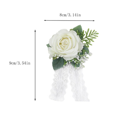 Girls Bridesmaid Wrist Corsage Bridal Prom Party Flannelette Rose Lace Bracelet Fabric Hand Flowers Wedding Accessories
