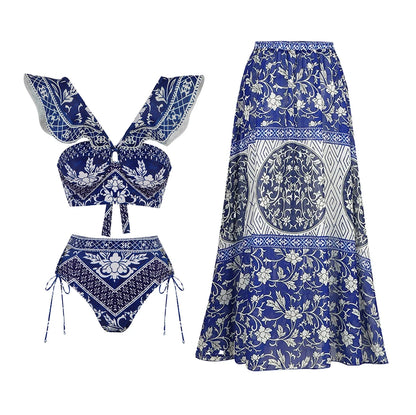 2023 New Arrival Push Up Women Bikini Set Floral Printed Ruffle Bikinis Strappy Bandage Swimwear Brazilian Biquini Bathing Suit