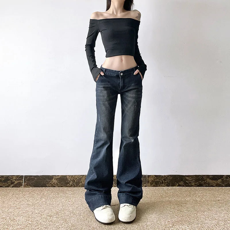 Sexy Low-Waisted Skinny Jeans Women Vintage Americana Y2K Denim Flares Pants Female Streetwear Slim-Fitting 2000S Jean Trousers