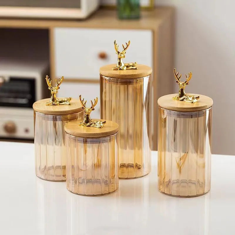 Glass Kitchen Storage Jars With Bamboo Sealing Lids Food Container For Coffee Beans Tea Candy Organizer Bottles