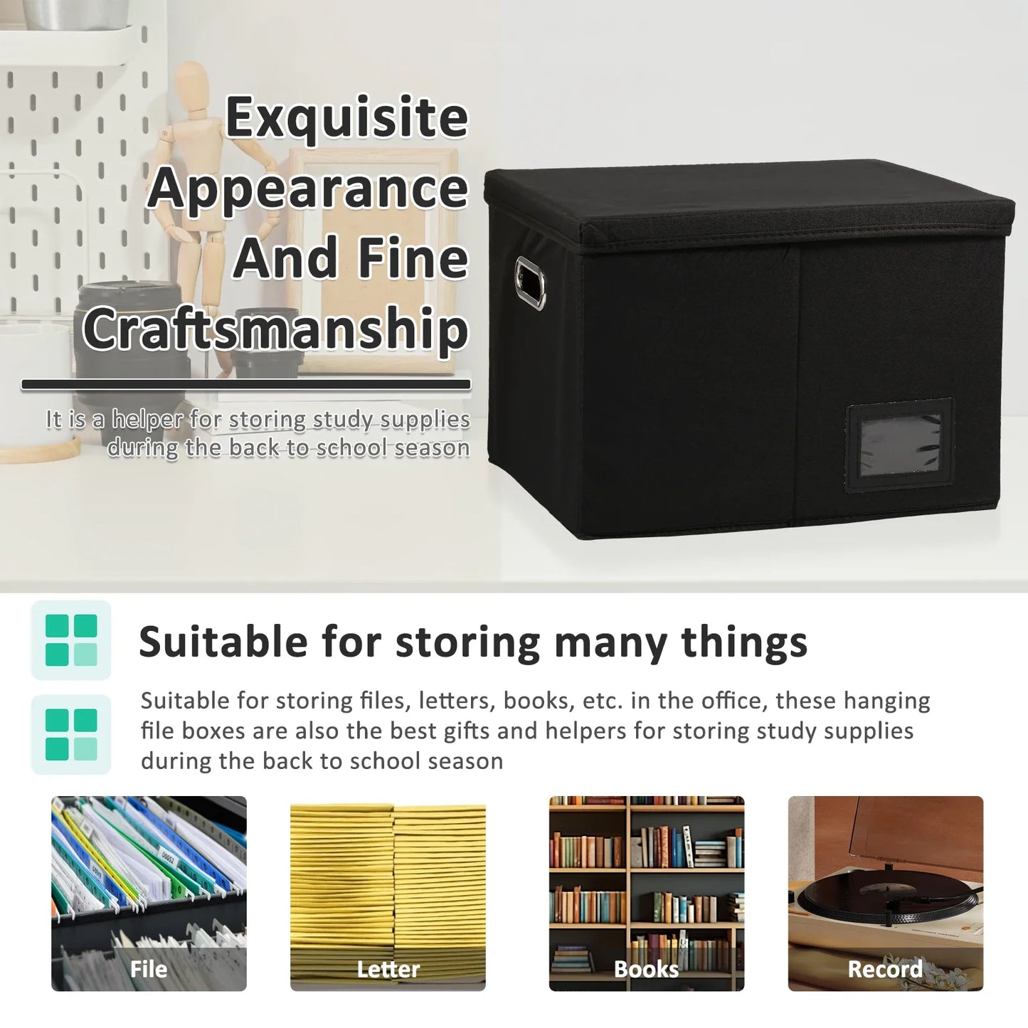 Folding File Storage Box Hanging File Filing Box with Label Slot Fabric Folder Organizer Box Portable Organizer Box with Lid