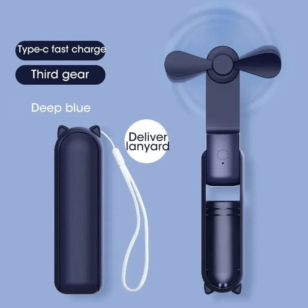 Portable Mini Fan USB Rechargeable Small Pocket Fan 3-speed Adjustable Folding Low-Noise Electric Fan USB Fan with Power Bank