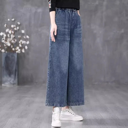 Artistic High Waist Wide Leg Jeans Straight Cut Long Pants Casual Versatile Loose Fit Denim Bootcut Trousers for Women