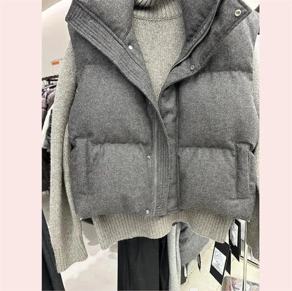 2025 Korea Chic Streetwear Personalized Vest Short Parkas Casual Elegant Coat Advanced High Street Moda All-match Women Jacket