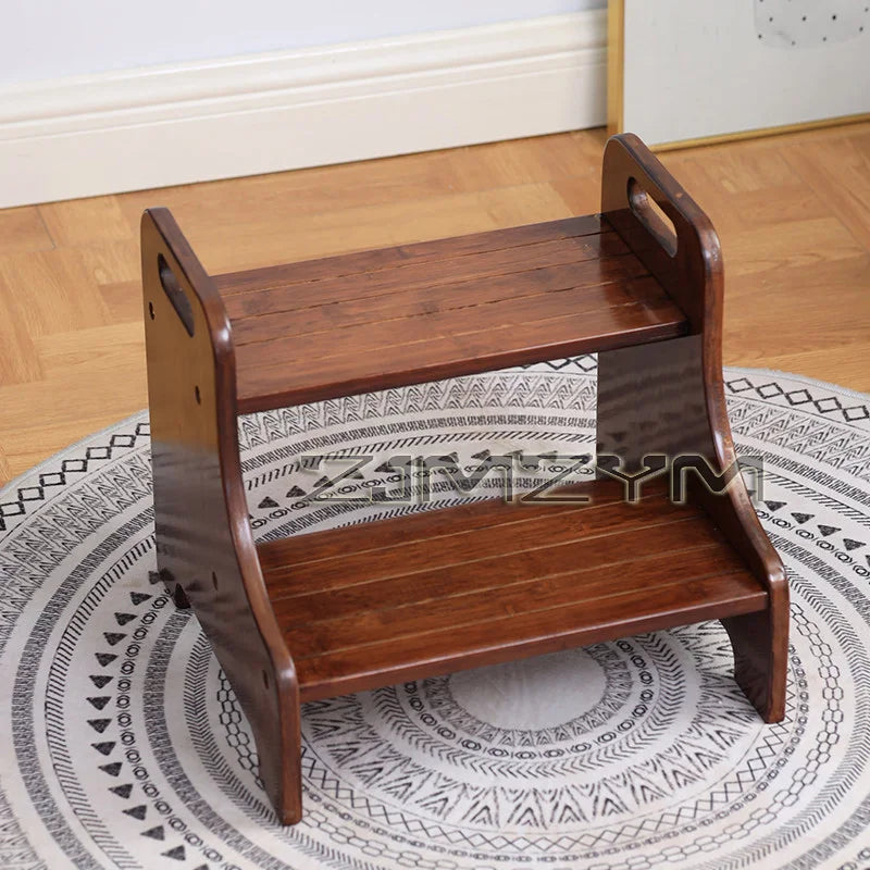 Solid Wood 2 Step Footstool Sturdy Kitchen Ladder Compact Stair Steps for Home Use Up To Washer Shoe Changing Stool