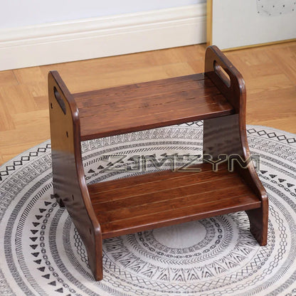 Solid Wood 2 Step Footstool Sturdy Kitchen Ladder Compact Stair Steps for Home Use Up To Washer Shoe Changing Stool