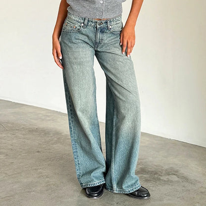 Maemukilabe Women Y2K Aesthetic Low Rise Baggy Jeans Loose Fit Boyfriend Straight Wide Leg Denim Pants Trendy Stretch Trousers